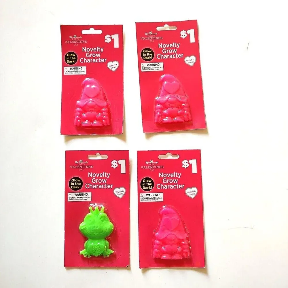 Lot of 4 Happy Valentine's Day Novelty Grow Character Party Favor Gnome Frog